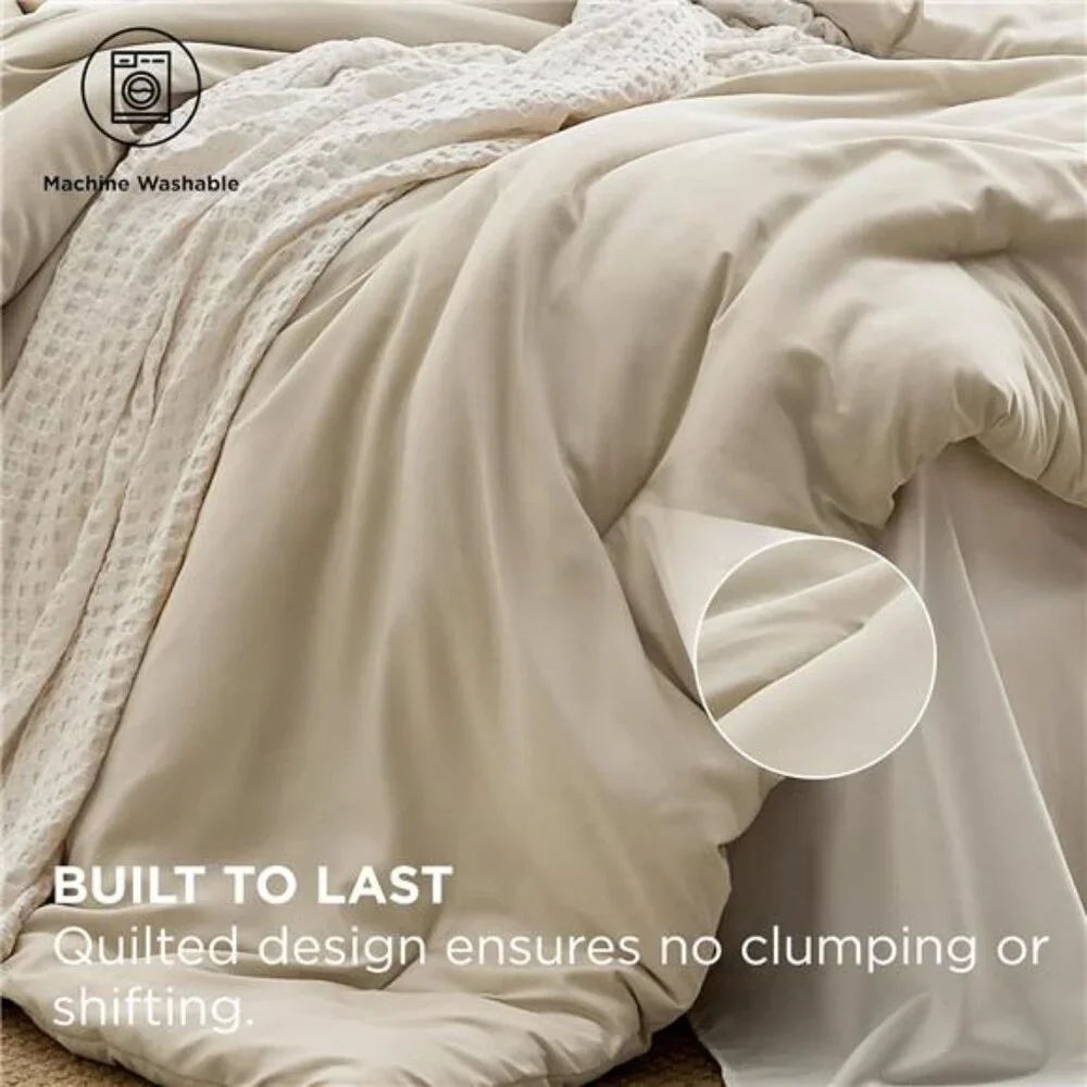 Bedsure Queen Comforter Set - 7 Pieces Beige Queen Bedding Set for All Seasons
